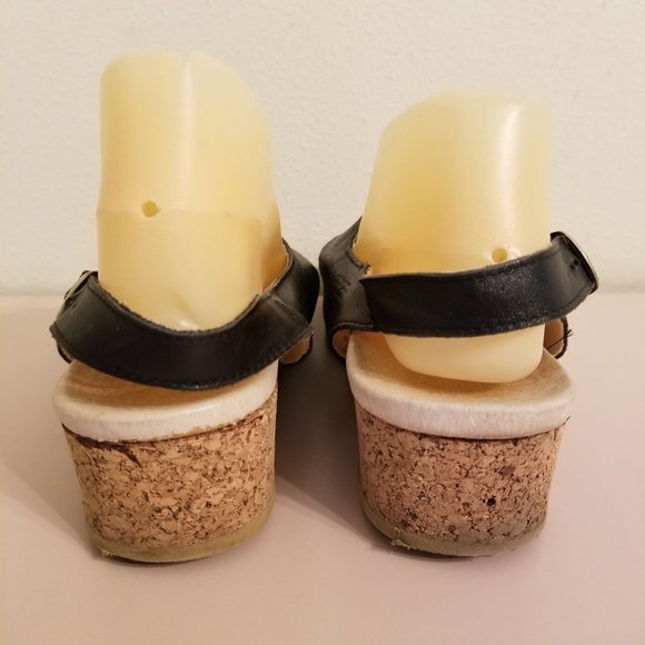 Wurishofer 41 Black Leather Sandals Wedge Slingback Peep Toe Comfort Cork‎ 10 - Picture 2 of 8